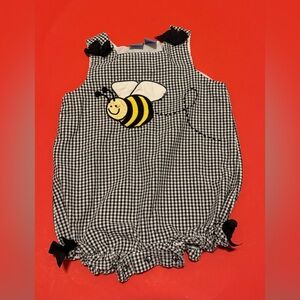 Seersucker Busy Bee 24 months 24m romper Baby Crew Girl ribbon bows Summer